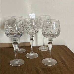 😄MCM pinwheel crystal wine glasses long stem goblets etched designs (5)